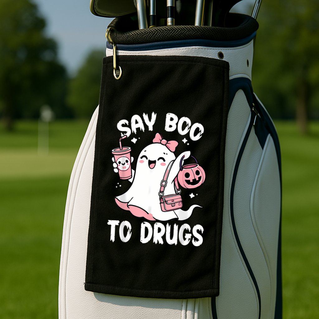 Say Boo To Drugs Funny Halloween Red Ribbon Week Awareness Golf Towel