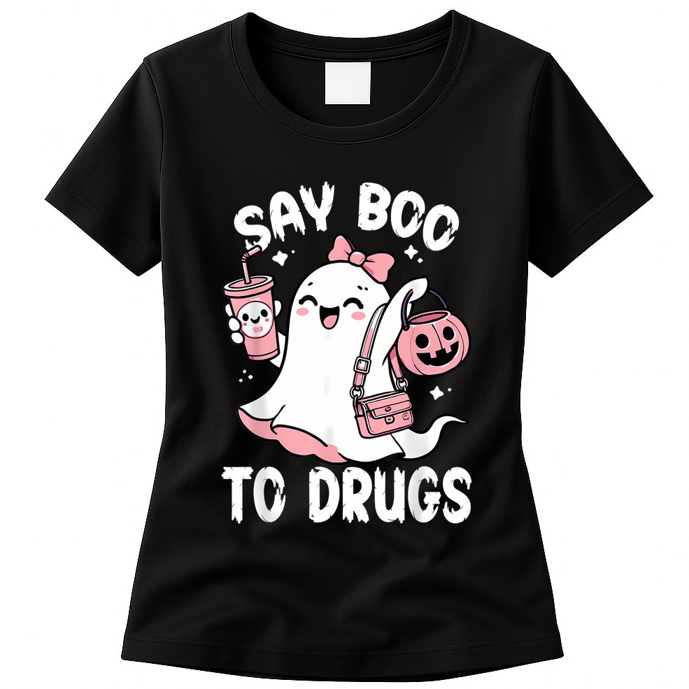 Say Boo To Drugs Funny Halloween Red Ribbon Week Awareness Womens T-Shirt