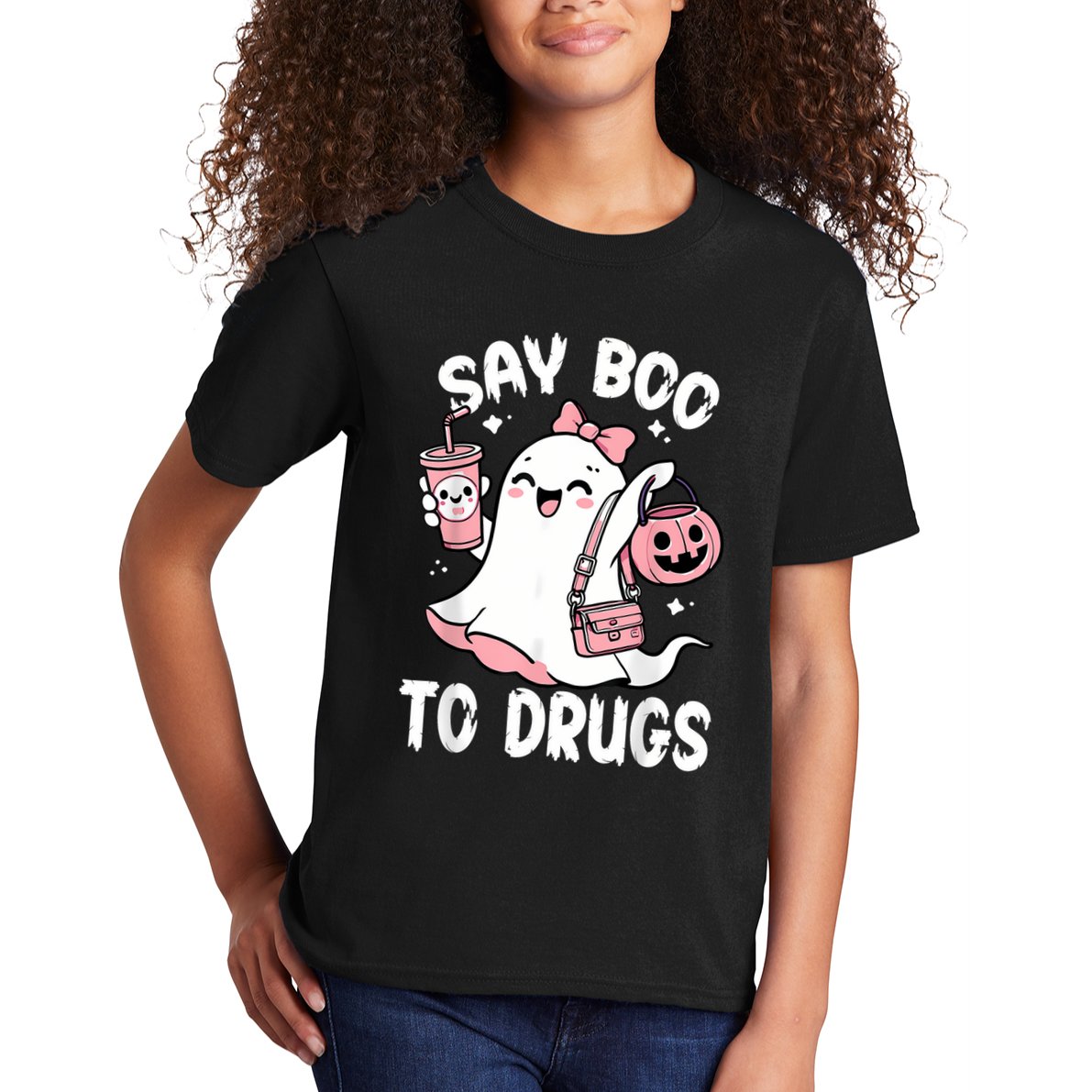 Say Boo To Drugs Funny Halloween Red Ribbon Week Awareness Kids T-Shirt