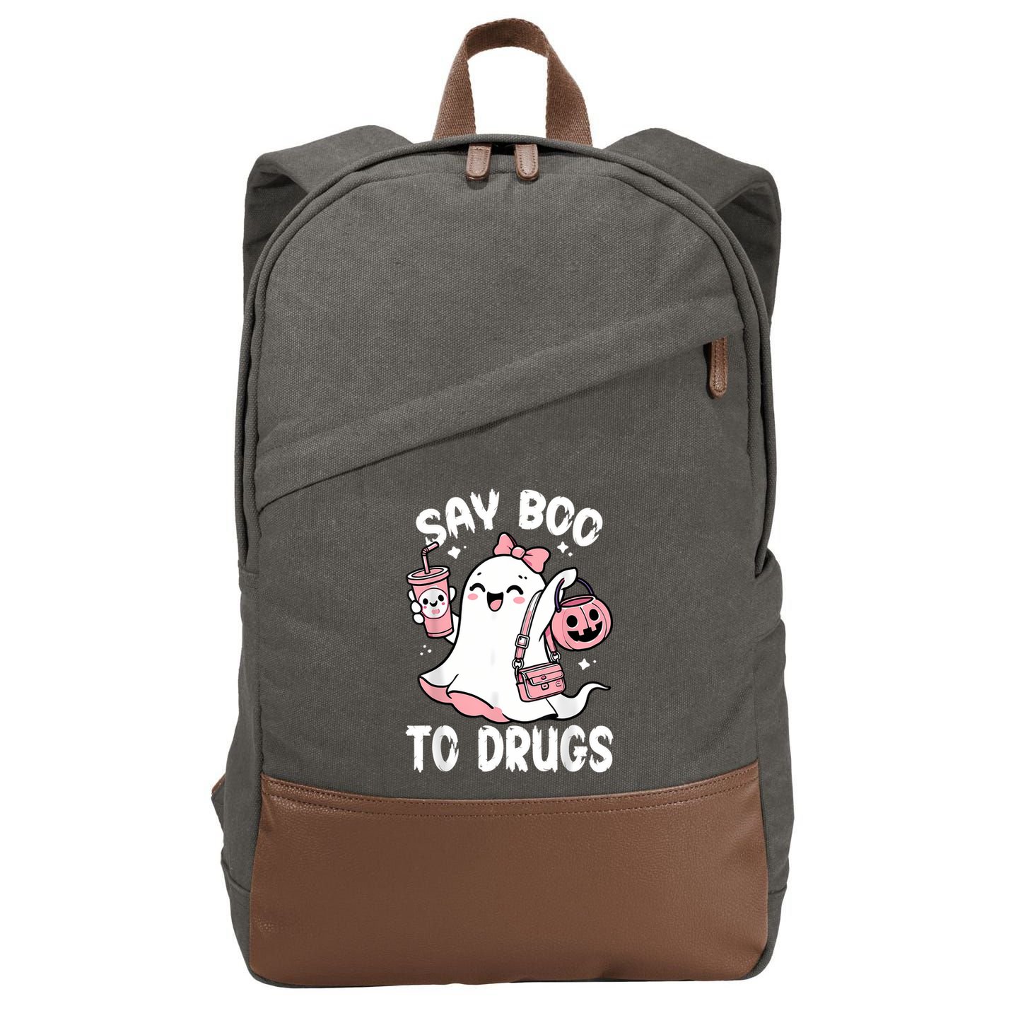 Say Boo To Drugs Funny Halloween Red Ribbon Week Awareness Cotton Canvas Backpack