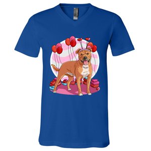 Staffordshire Bull Terrier Heart Valentine Day Decor Gift V-Neck T-Shirt