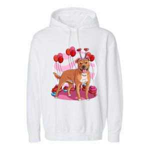 Staffordshire Bull Terrier Heart Valentine Day Decor Gift Garment-Dyed Fleece Hoodie