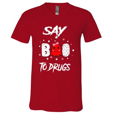 Say Boo To Drugs Halloween Red Ribbon Week Awareness V-Neck T-Shirt