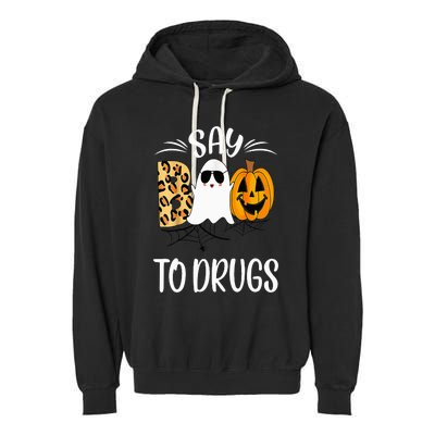 Say Boo To Drugs Funny Halloween Red Ribbon Week Awareness Garment-Dyed Fleece Hoodie