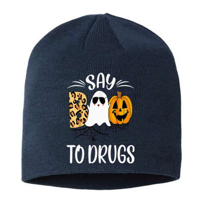 Say Boo To Drugs Funny Halloween Red Ribbon Week Awareness Sustainable Beanie