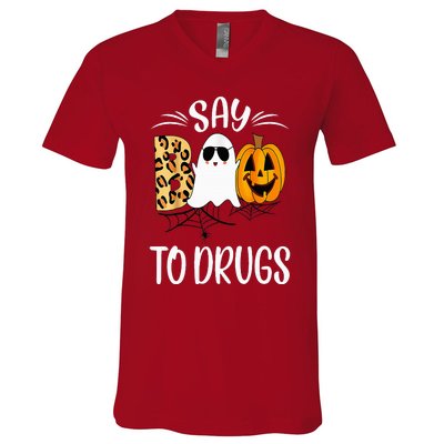 Say Boo To Drugs Funny Halloween Red Ribbon Week Awareness V-Neck T-Shirt