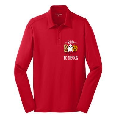 Say Boo To Drugs Funny Halloween Red Ribbon Week Awareness Silk Touch Performance Long Sleeve Polo