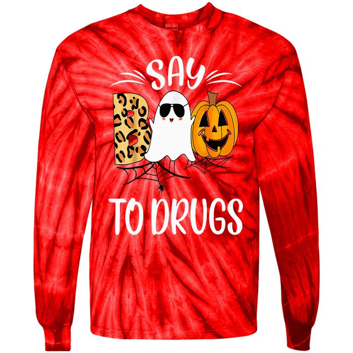 Say Boo To Drugs Funny Halloween Red Ribbon Week Awareness Tie-Dye Long Sleeve Shirt