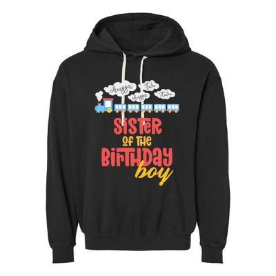 Sister Birthday Train I'm 2 Two Yr Old Chugga Engine Garment-Dyed Fleece Hoodie