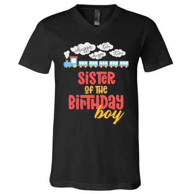 Sister Birthday Train I'm 2 Two Yr Old Chugga Engine V-Neck T-Shirt