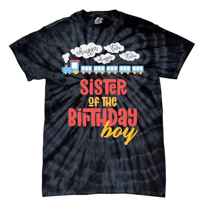 Sister Birthday Train I'm 2 Two Yr Old Chugga Engine Tie-Dye T-Shirt