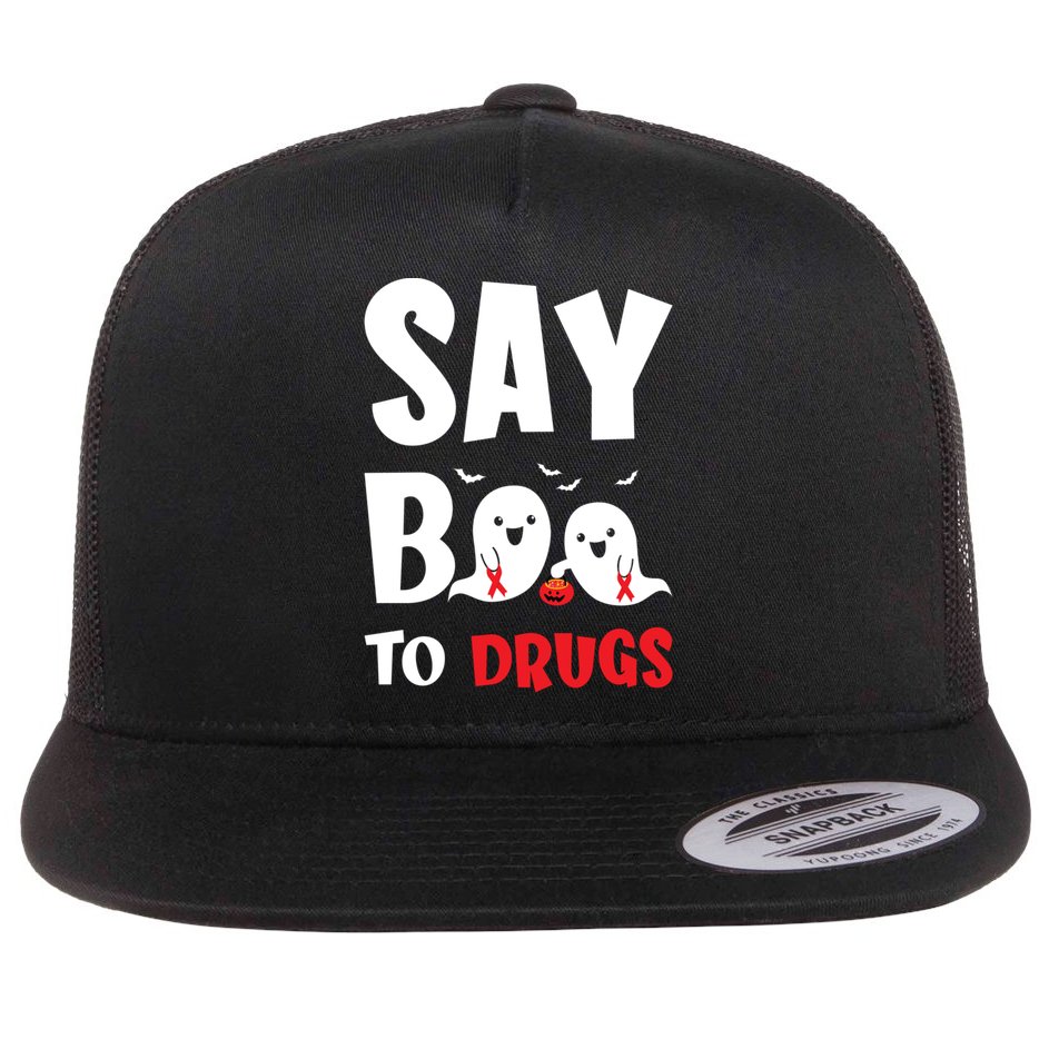 Say Boo To Drugs Red Ribbon Week Awareness Cool Gift Flat Bill Trucker Hat