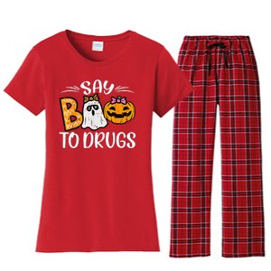 Say Boo To Drugs Funny Halloween Red Ribbon Week Awareness Women's Flannel Pajama Set