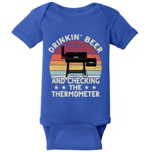 Smoker Beer Thermometer Retro Bbq Grill Pitmaster Dad Funny Gift Baby Bodysuit