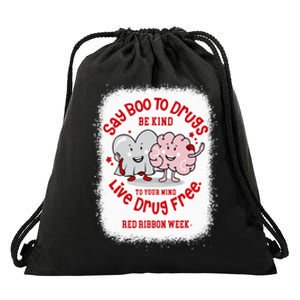 Say Boo To Drugs Funny Halloween Red Ribbon Week Awareness Drawstring Bag