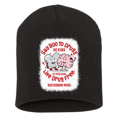 Say Boo To Drugs Funny Halloween Red Ribbon Week Awareness Short Acrylic Beanie