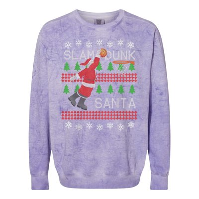 Santa Basketball Ugly Christmas Art Slam Dunk Santa Colorblast Crewneck Sweatshirt