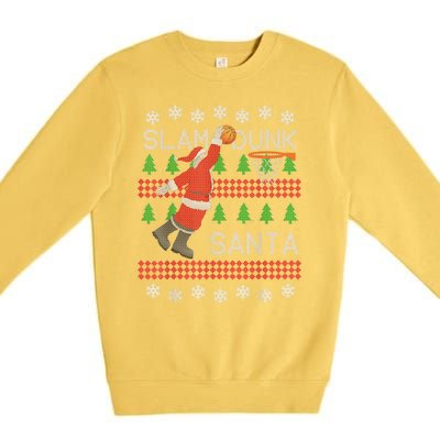 Santa Basketball Ugly Christmas Art Slam Dunk Santa Premium Crewneck Sweatshirt