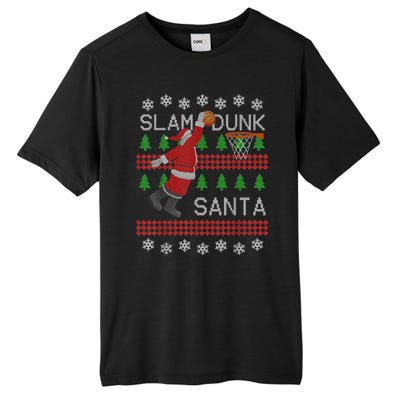 Santa Basketball Ugly Christmas Art Slam Dunk Santa Tall Fusion ChromaSoft Performance T-Shirt