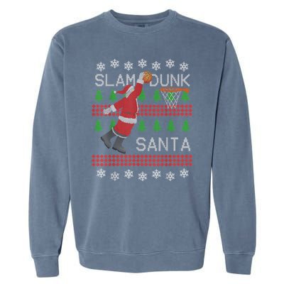 Santa Basketball Ugly Christmas Art Slam Dunk Santa Garment-Dyed Sweatshirt