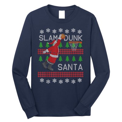 Santa Basketball Ugly Christmas Art Slam Dunk Santa Long Sleeve Shirt