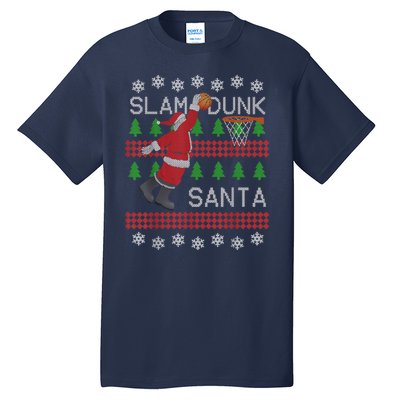 Santa Basketball Ugly Christmas Art Slam Dunk Santa Tall T-Shirt