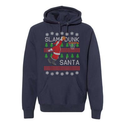 Santa Basketball Ugly Christmas Art Slam Dunk Santa Premium Hoodie