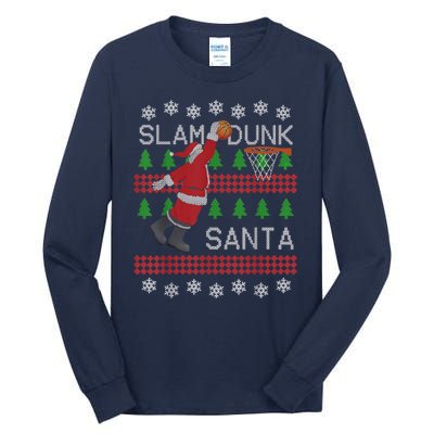 Santa Basketball Ugly Christmas Art Slam Dunk Santa Tall Long Sleeve T-Shirt