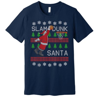 Santa Basketball Ugly Christmas Art Slam Dunk Santa Premium T-Shirt