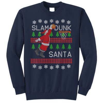 Santa Basketball Ugly Christmas Art Slam Dunk Santa Tall Sweatshirt