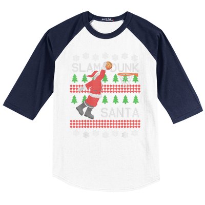 Santa Basketball Ugly Christmas Art Slam Dunk Santa Baseball Sleeve Shirt