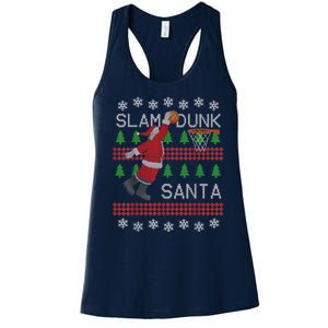 Santa Basketball Ugly Christmas Art Slam Dunk Santa Women's Racerback Tank