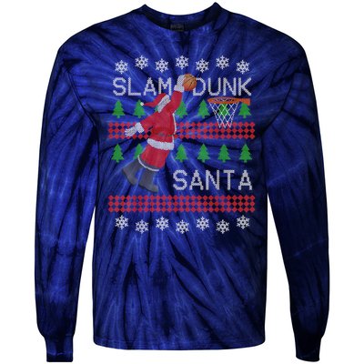 Santa Basketball Ugly Christmas Art Slam Dunk Santa Tie-Dye Long Sleeve Shirt