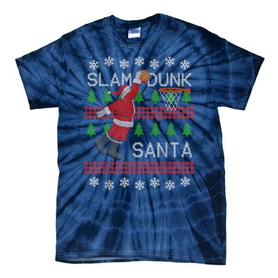 Santa Basketball Ugly Christmas Art Slam Dunk Santa Tie-Dye T-Shirt