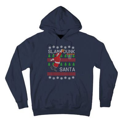 Santa Basketball Ugly Christmas Art Slam Dunk Santa Tall Hoodie