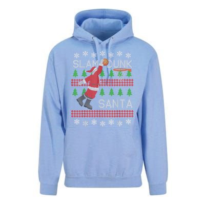 Santa Basketball Ugly Christmas Art Slam Dunk Santa Unisex Surf Hoodie