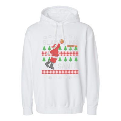 Santa Basketball Ugly Christmas Art Slam Dunk Santa Garment-Dyed Fleece Hoodie