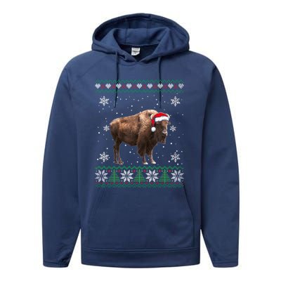 Santa Bison Ugly Sweater Animals Christmas Pajama Gift Performance Fleece Hoodie