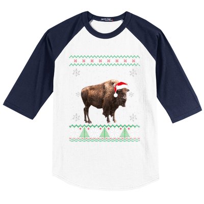 Santa Bison Ugly Sweater Animals Christmas Pajama Gift Baseball Sleeve Shirt