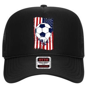 Soccer Ball USA American Flag Patriotic Football High Crown Mesh Back Trucker Hat