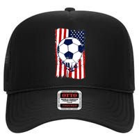 Soccer Ball USA American Flag Patriotic Football High Crown Mesh Back Trucker Hat