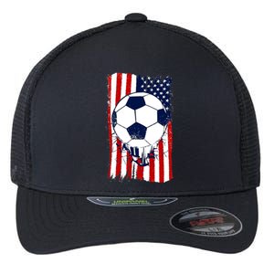 Soccer Ball USA American Flag Patriotic Football Flexfit Unipanel Trucker Cap