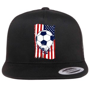 Soccer Ball USA American Flag Patriotic Football Flat Bill Trucker Hat