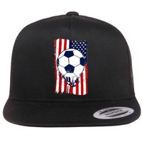 Soccer Ball USA American Flag Patriotic Football Flat Bill Trucker Hat