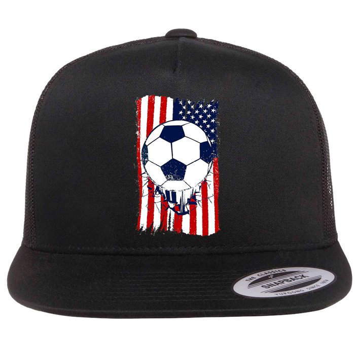 Soccer Ball USA American Flag Patriotic Football Flat Bill Trucker Hat