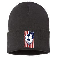 Soccer Ball USA American Flag Patriotic Football Sustainable Knit Beanie