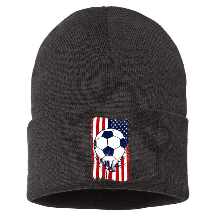 Soccer Ball USA American Flag Patriotic Football Sustainable Knit Beanie