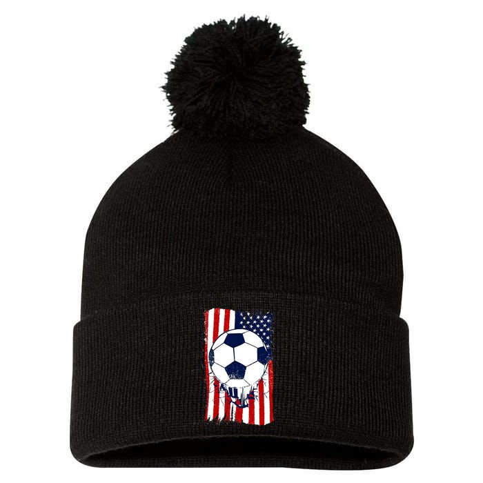 Soccer Ball USA American Flag Patriotic Football Pom Pom 12in Knit Beanie