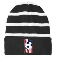 Soccer Ball USA American Flag Patriotic Football Striped Beanie with Solid Band