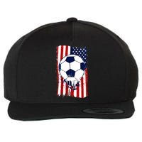 Soccer Ball USA American Flag Patriotic Football Wool Snapback Cap